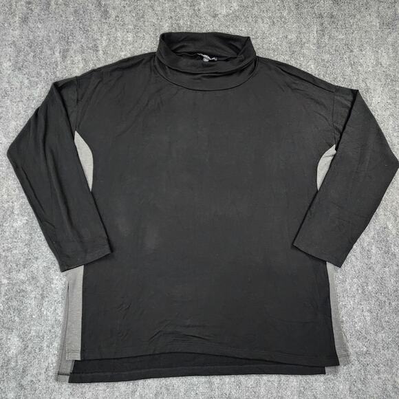 Eileen Fisher Sweater Womens Medium Black Gray Turtleneck Stretch Long Sleeve - Picture 1 of 12